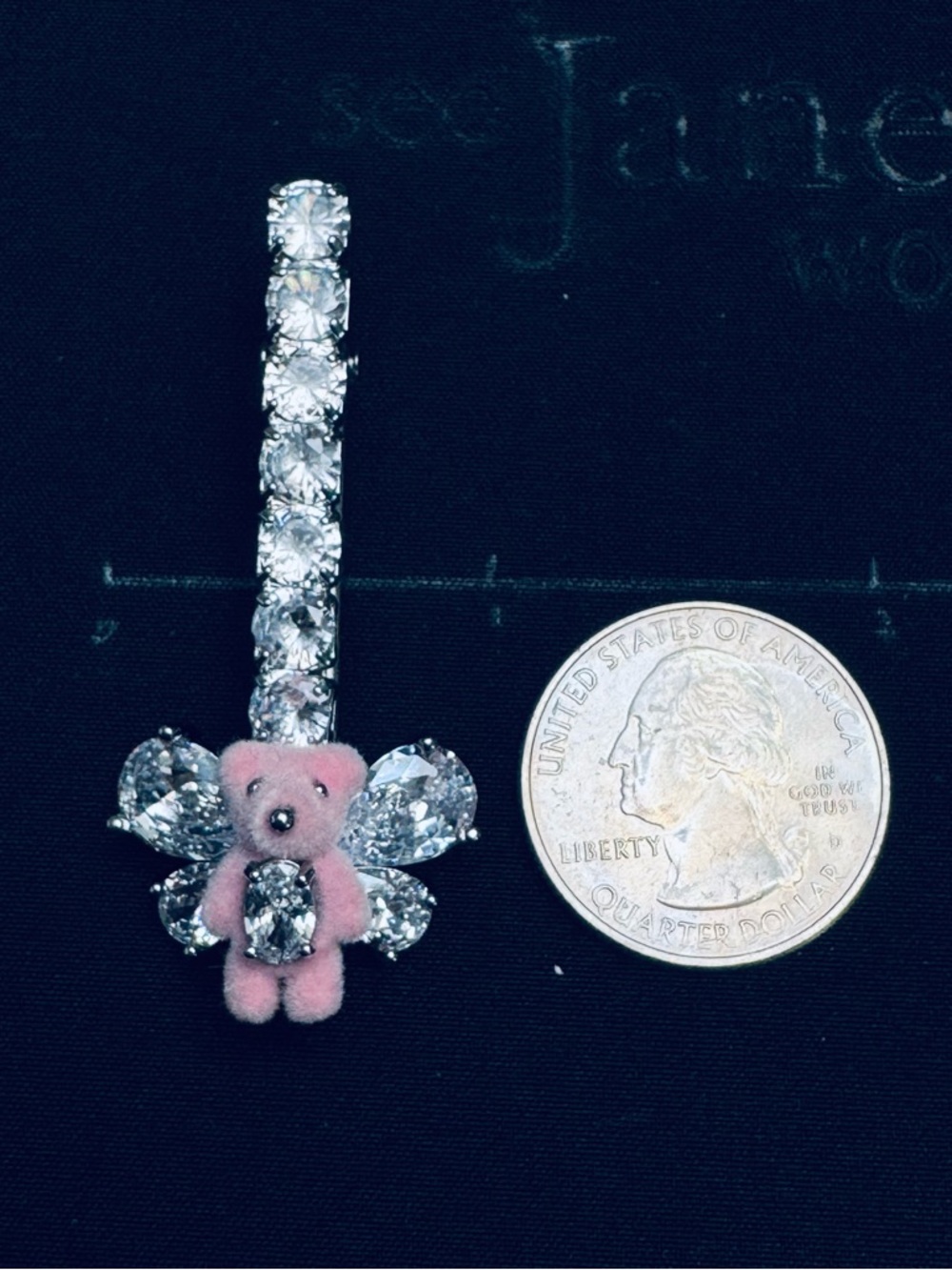 Pink Teddy Crystal Hair Clip - Picture 4 of 6